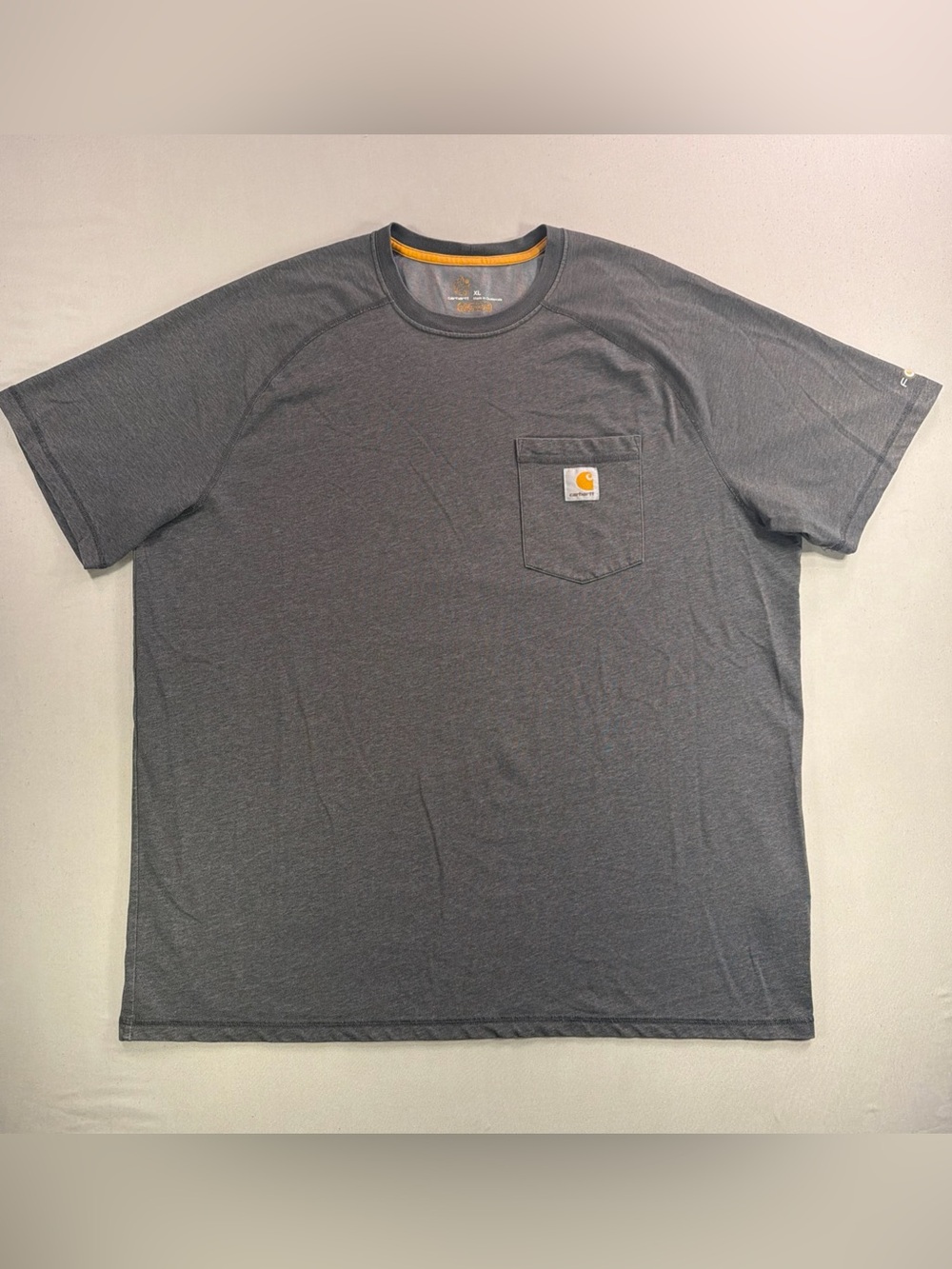 Carhartt Force Men's Short Sleeve Pocket Tee in Charcoal with Yellow Accents